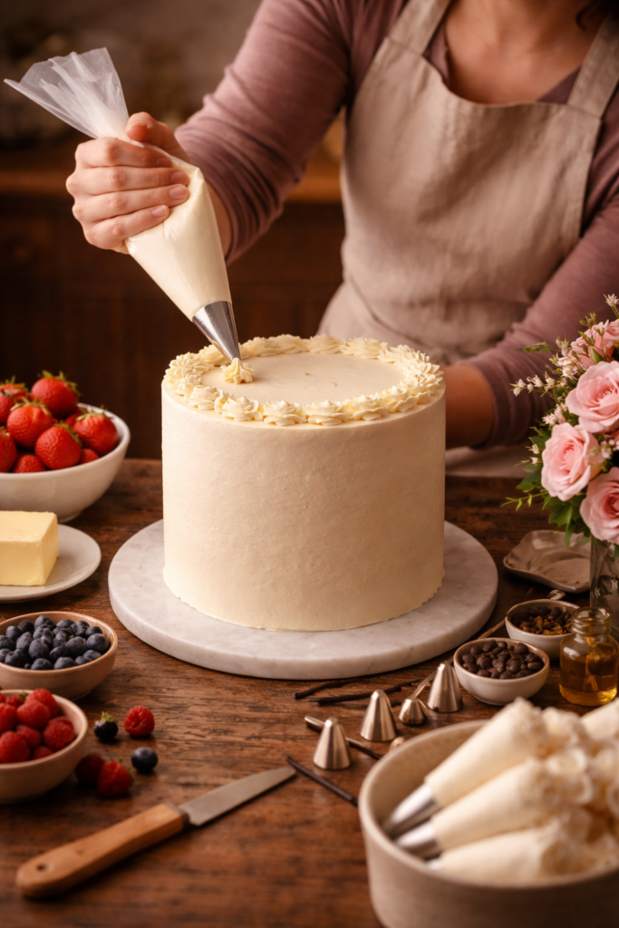 Repostera decorando pastel en taller artesanal elegante - 1